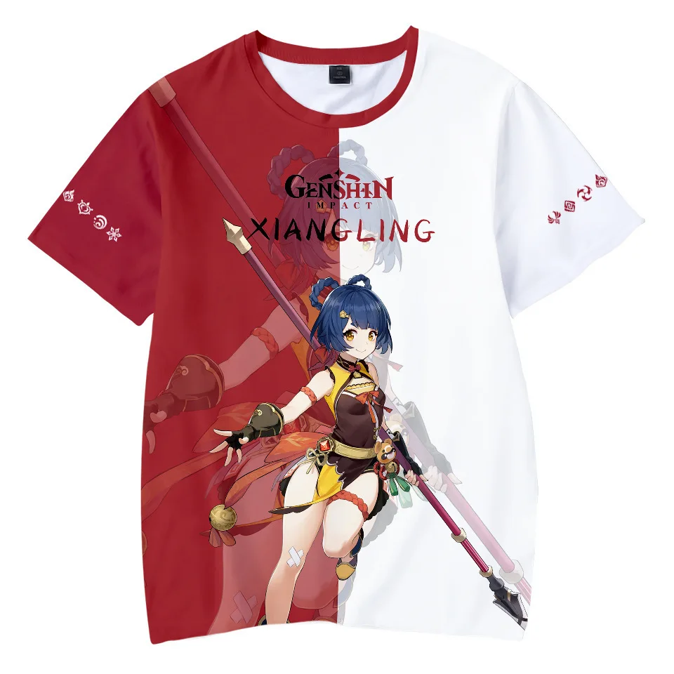 Genshin Impact T-Shirts Anime Game Girls Hutao Klee 3D Print Streetwear Men Women Oversized T Shirt Kids Boys Tees Tops Clothing