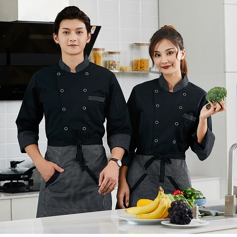 Lange Mouwen Kok Werk Uniform Unisex Keuken Jas Catering Uniform Hotel Serveerster Restaurant Kleding Bakkerij Werkkleding Mannen