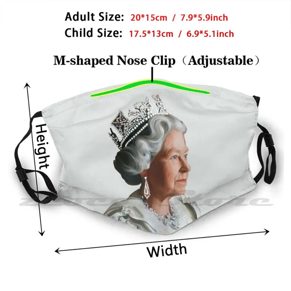 Queen Elizabeth Ii Mask Cloth Reusable Print Filter Washable Queen Elizabeth Portrait Queen Elizabeth British Royalty Famous