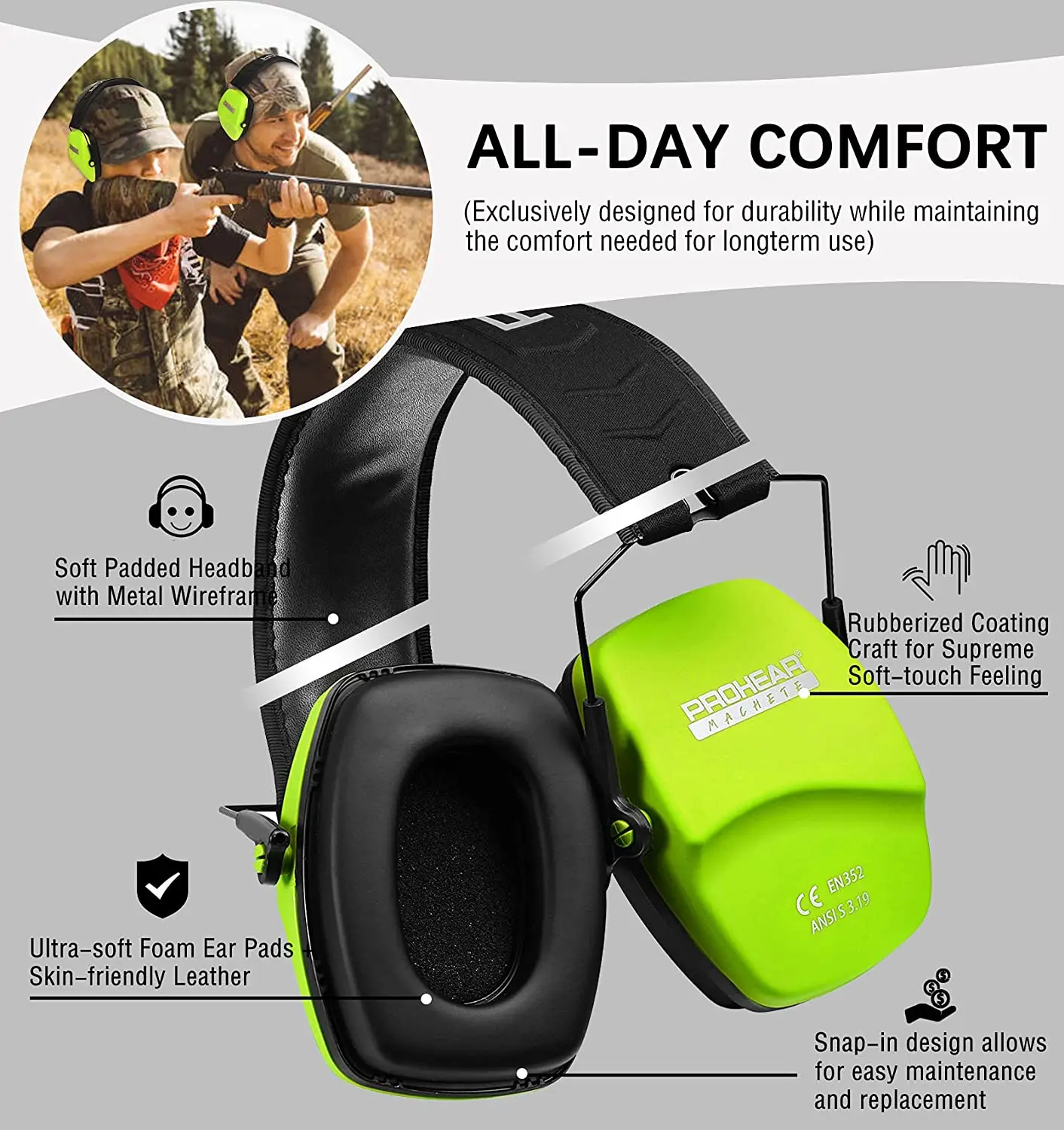 ZOHAN  ear protector for shooting Hearing Protectors noise reduction Safety earmuffs slim passive Protection NRR26db Hunting