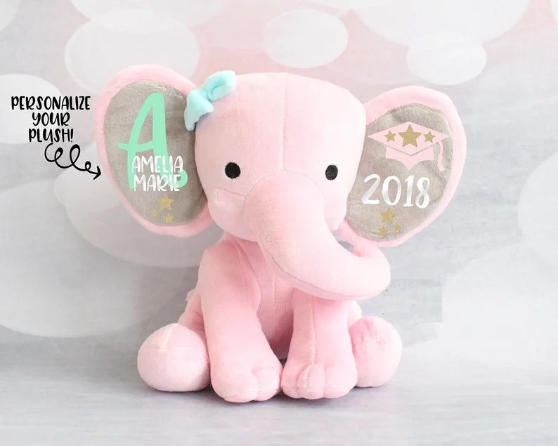 Personalized Elephant Plush, Girls Graduation Gift, Girls Keepsake Gift,  Grad Gift, Kindergarten Graduation, Preschool gifts