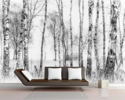 Benutzerdefinierte Tapete große baum wandbild schwarz und weiß birke wald hintergrund dekorative malerei selbst-adhesive material Wand foto