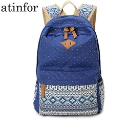 Vintage School Bags for Teenagers Girls Schoolbag Large Capacity Lady Canvas Dot Printing Backpack Rucksack Bagpack Book Bag