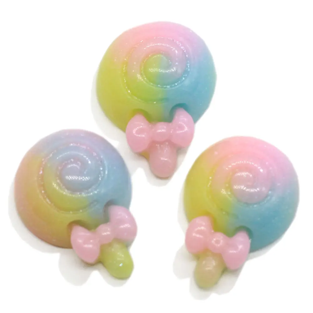 

50/100pcs Kawaii Color Swirl Lollipop Resin Flatback Cabochon Jelly Rainbow Sweet Candy Craft Hairbow Center Supplies