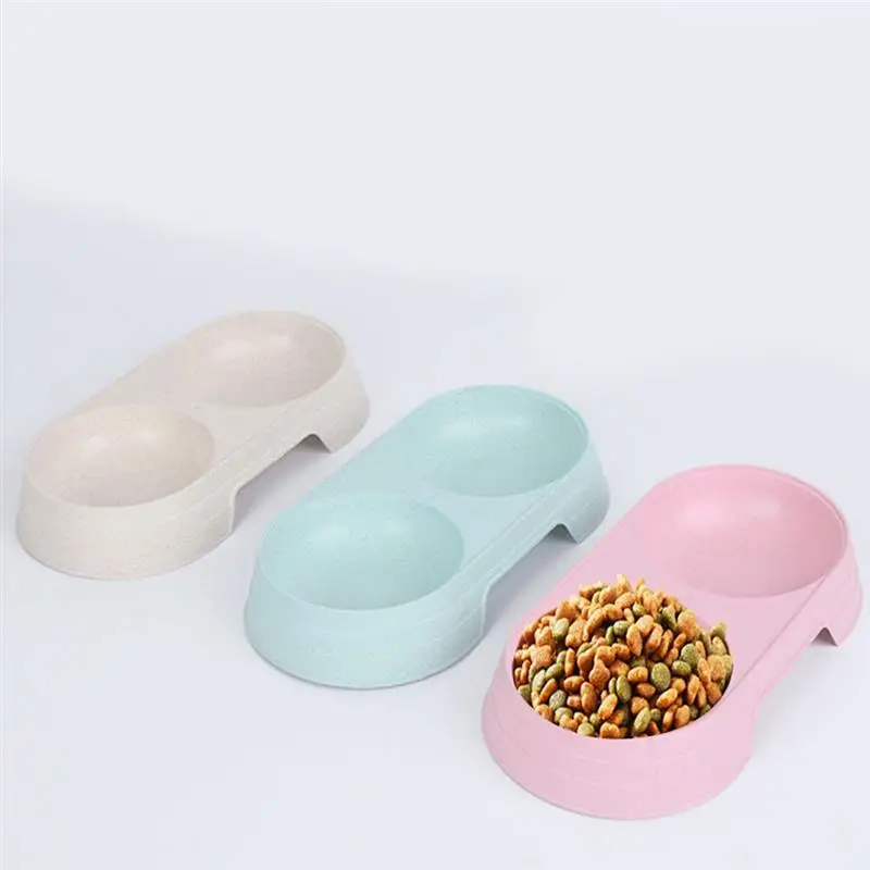 Double Cat Bowls Dog Food Water Feeder Wheat Straw Pet Drinking Dish Puppy Feeding Supplies Anti-Slid Pet Feeder Dog Accessories