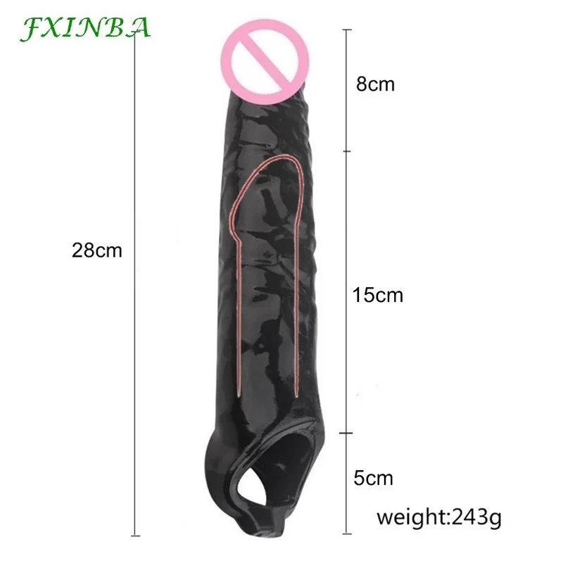 FXINBA 28cm Huge Penis Sleeve Bigger Cock Extender Sleeve Extended Dick Enlargement Reusable Condom Adult Sex Toys For Men