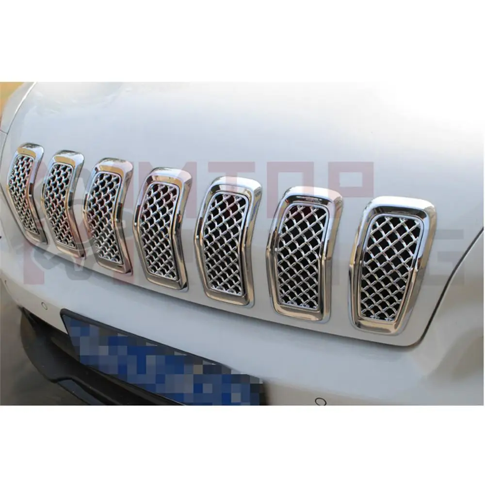 Chrome Front Center Grille Mesh Bumper Grid Inserts For Jeep Cherokee 2015 2016 2017 2018 Silver