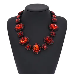 2024 New ZA Red Green Glass Crystal Gem Large Collar Choker Necklace Women Indian Ethnic Statement Big Bib Necklace Jewelry