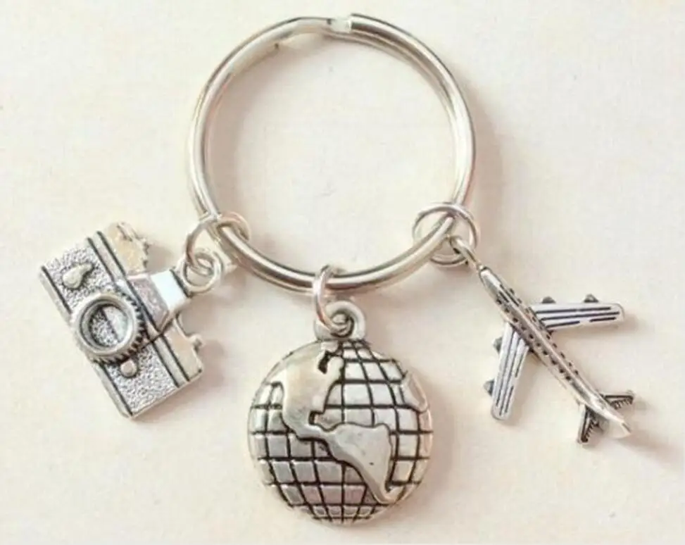 Travel keychain aircraft camera travel world traveler keychain graduation gift travel gift telescope compass creative keychain