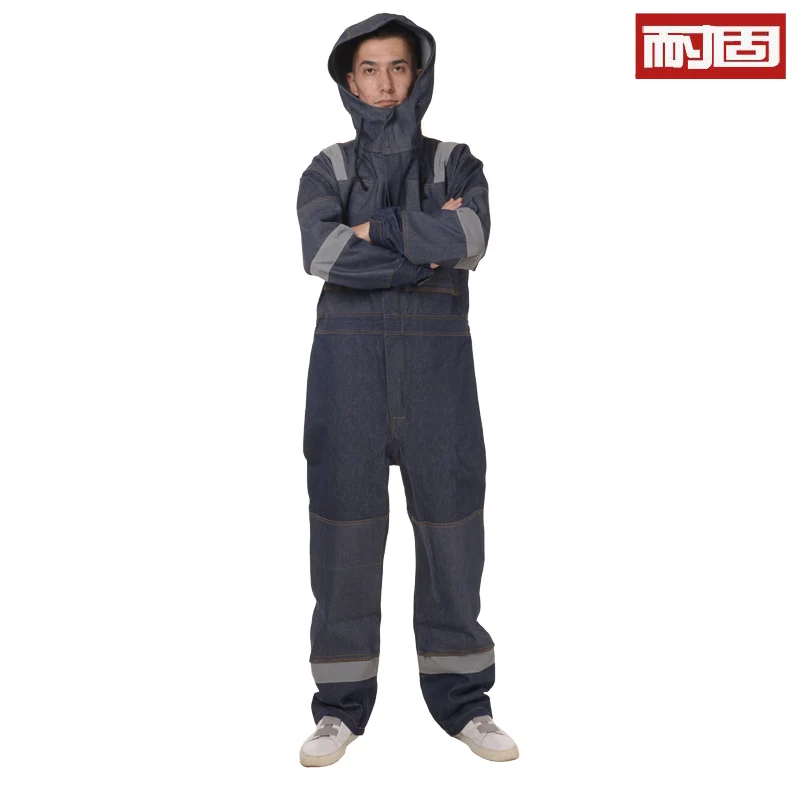 Solid-resistant conjoined work clothes suit men\'s thickened reflective anti-static wear-resistant dust-proof clothes electric