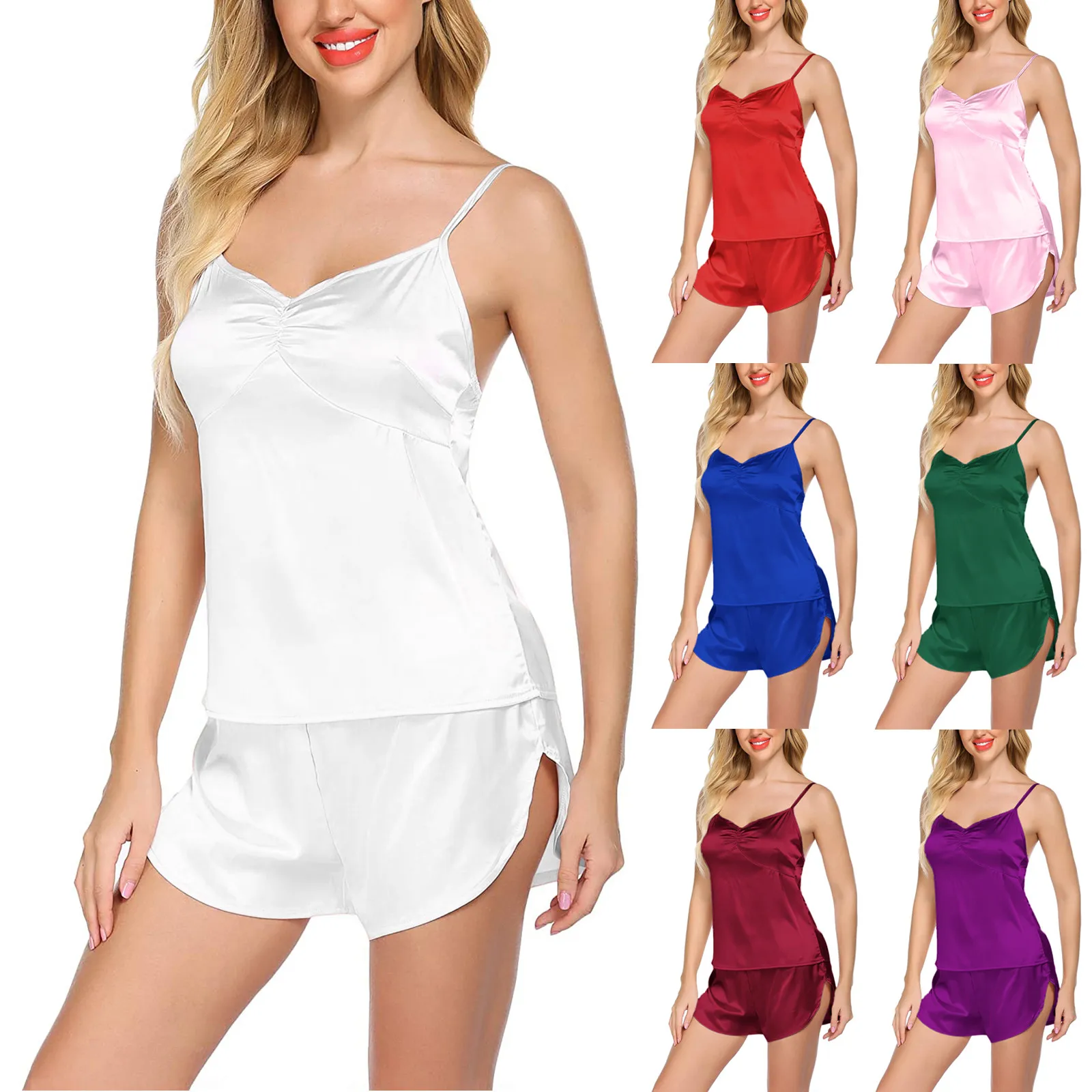 

Sexy Lingerie Set Satin Silk Sleepwear Women's Pajama Set Sexy Temptation Babydoll Nightwear Cute Cami Top Shorts Pijama Mujer