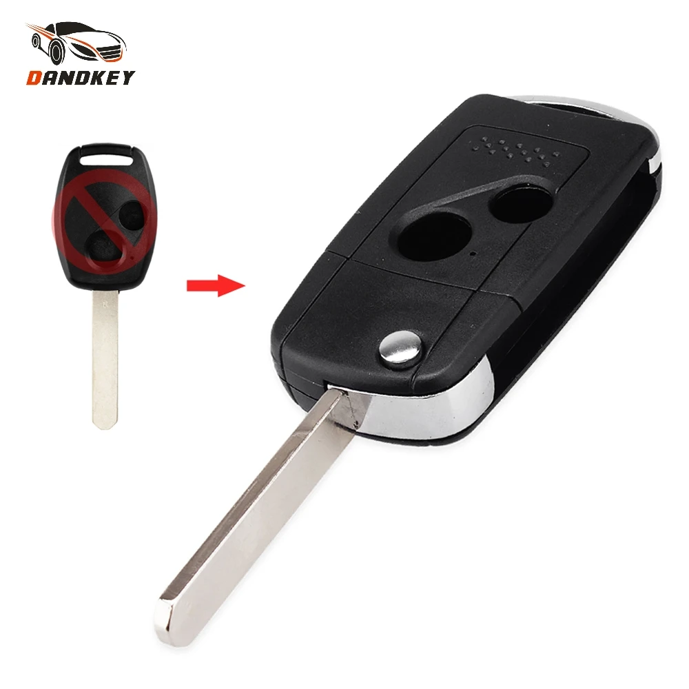 Dandkey 2 Buttons Modified Flip Remote Car Key Case Shell For Honda CRV Fit Accord Pilot Civic Fob Folding Auto Key Cover