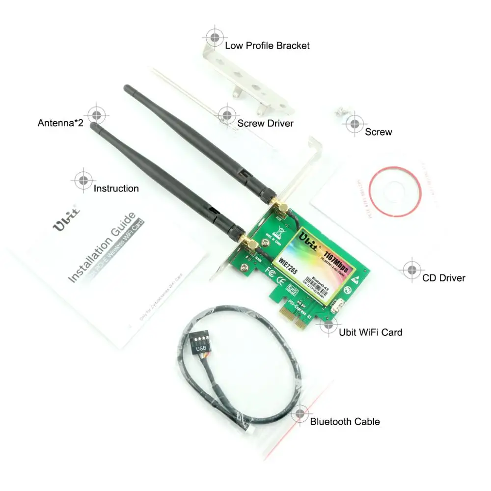 Ubit Bluetooth 4.2 Wireless WiFi Card AC 1200Mbps 7265 PCIe Network Adapter Card 5GHz/2.4GHz Dual Band PCI Express X1 Win7/8/10