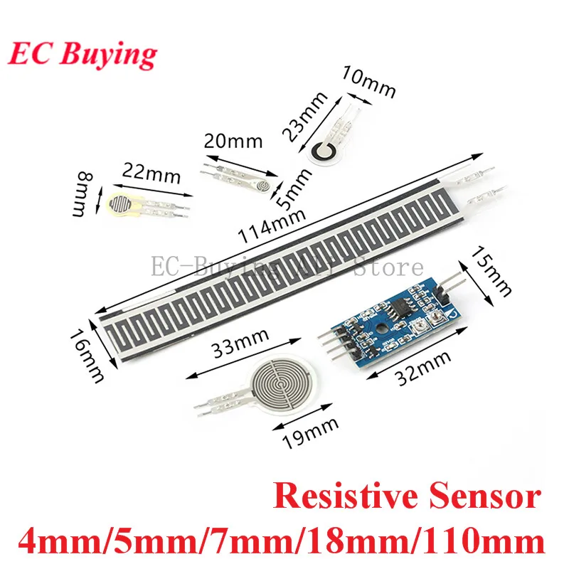 Resistive Thin Film Pressure Sensor Flexible Force Sensitive Resistor Load Cell Converter Module 4/5/7/18/110mm For Arduino