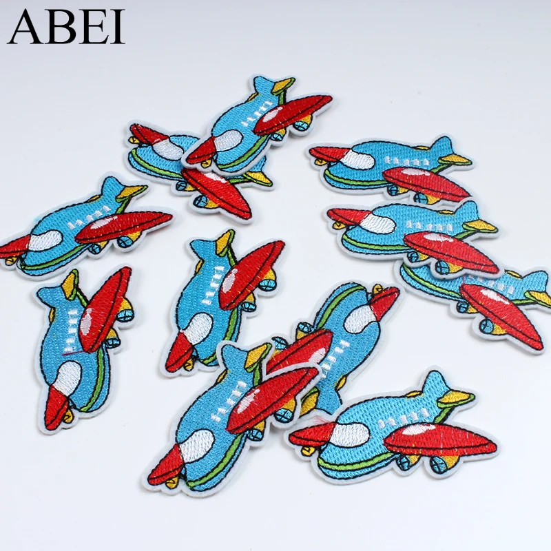 10pcs Iron On Airplane Patches Cartoon Stickers DIY Embroidered Clothes Jeans Backpack Shirts Fabric Appliques Sewing Patch