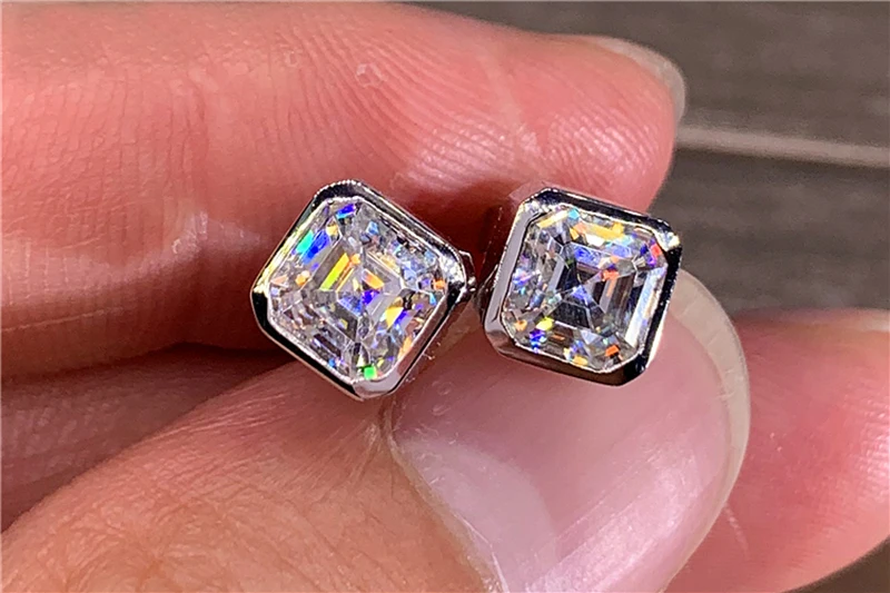 Pendientes de tuerca de oro blanco sólido de 18 quilates personalizados para mujer 0,5 1 2 3 quilates Asscher cuadrado Moissanite diamante compromiso de aniversario de boda