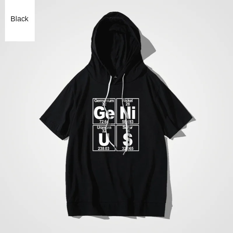 Fashion New Chemical Element Periodic Table Hooded Short-sleeved T-shirt Genius Men and Women Neutral Clothes Couples Wear