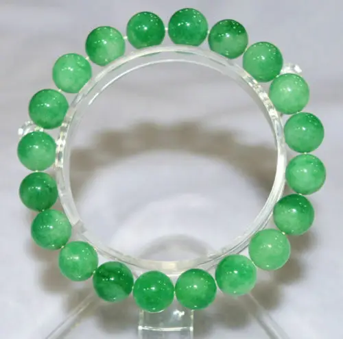 

8mm NATURE BEAUTIFUL GREEN JADE JADEITE BRACELET GREEN HAND CATENARY 7.5" AAA