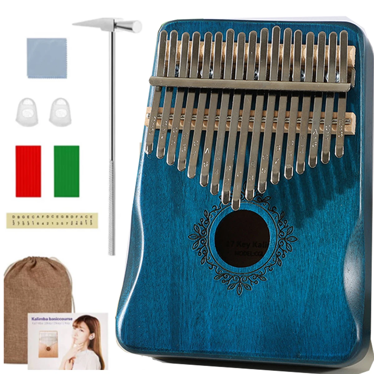 Moscú en existencias Kalimba 17 teclas pulgar Piano guardamanos madera caoba Mbira instrumentos musicales Kalimba Piano caja de música creativa