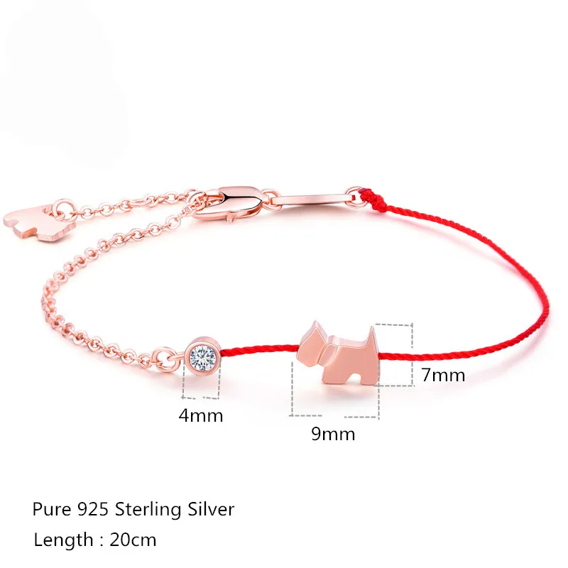 Buyee 925 Sterling Silver Sweet Bracelet Dog Red Rope Bracelets for Woman Girl Fashion Party Animal Fine Jewelry Chain