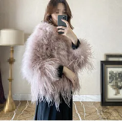 women 100% Real ostrich feather fur Coat Jacket Bolero Bridal Formal Winter New Coat Furry outwear fur clothing C294