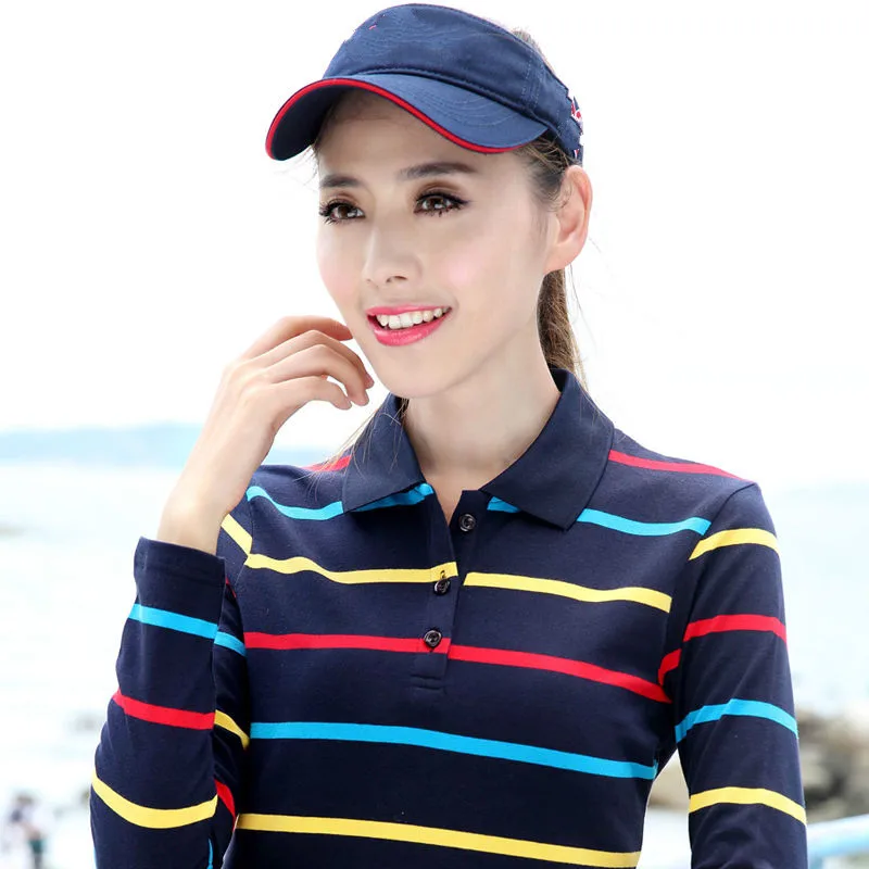 Ruoru New Long Sleeve Polo Shirt Women Striped Polo Shirt Casual Polo Femme Slim Ladies Polo Shirts Colorful