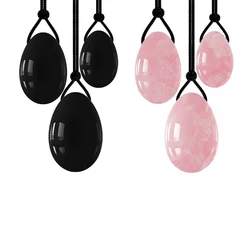 Yoni-piedra de Jade de huevo para mujer, cristal curativo, cuarzo rosa Natural y obsidiana, piedras de masaje perforadas para entrenar los músculos pélvicos