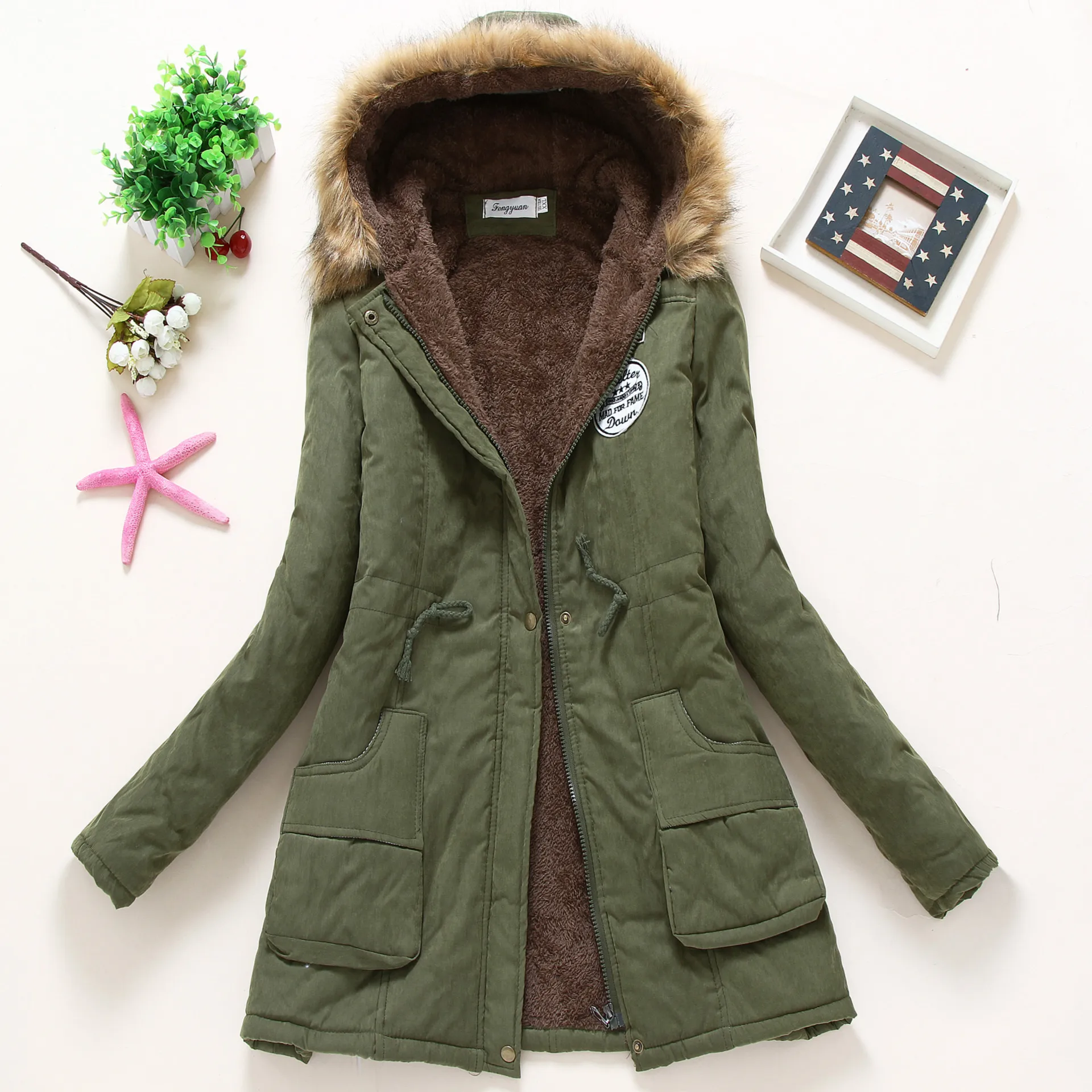 Winter women coat 2019 Women\'s Parka Casual Outwear Military Hooded fur Coat Down Jackets Winter Coat for Female CC001