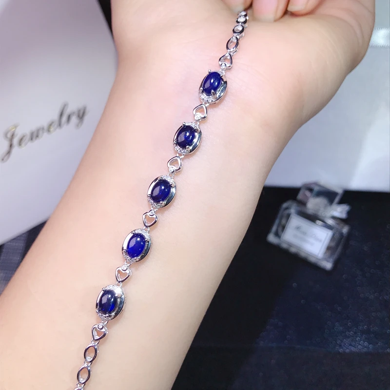 Natural sapphire bracelet, 925 silver, Each sapphire weighs 1 carat, beautiful color, electroplated platinum, no color change