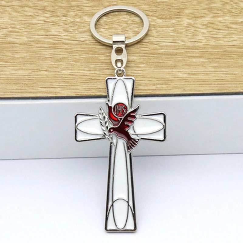 Catholic Christianity Jesus Cross Holy Spirit Peace Dove Jewelry Necklace Exquisite Car Fashion Keychain Pendant