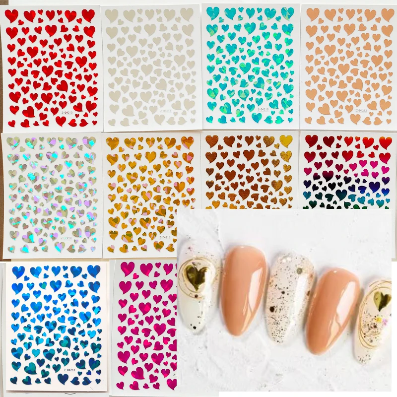 Rainbow Gold Love Nail Art Sticker Valentine's Day Hot Stamping Silver Nail Art Decoration Decal DIY Accessories Set 9PCS