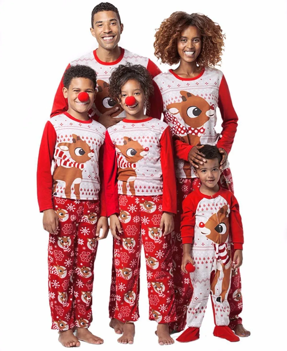 Family Christmas Matching Clothes Family Pajamas Set 2021 Fashion Red Deer Adult Children Set Baby Romper Christmas Pajamas