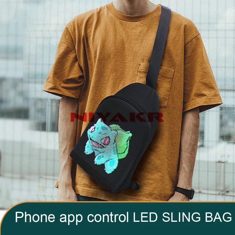 LED Sling Bag Customizable Pixel Art Fashion Design Outdoor Sport Waterproof For Biking Hiking Activity Big Space