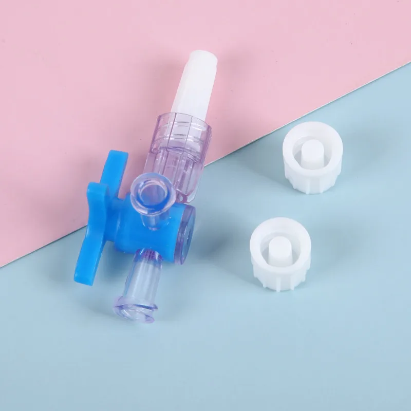 100Pcs T-Connector Extension Infusion Tool Disposable Plastic Three Way Stop Cock Clinical Hospital Luer Lock Blue Adapter