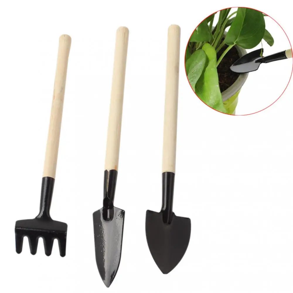 3pcs/lot Mini Garden Tools Small Shovel Rake Spade Wood Handle Metal Head Garden Tools Small Mini