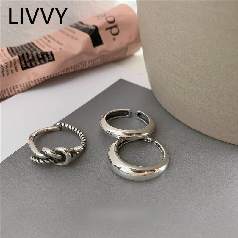 

LIVVY Silver Color Geometric circle color Adjustable Ring Minimalist Fine Jewelry For Women Party Gift Adjustable