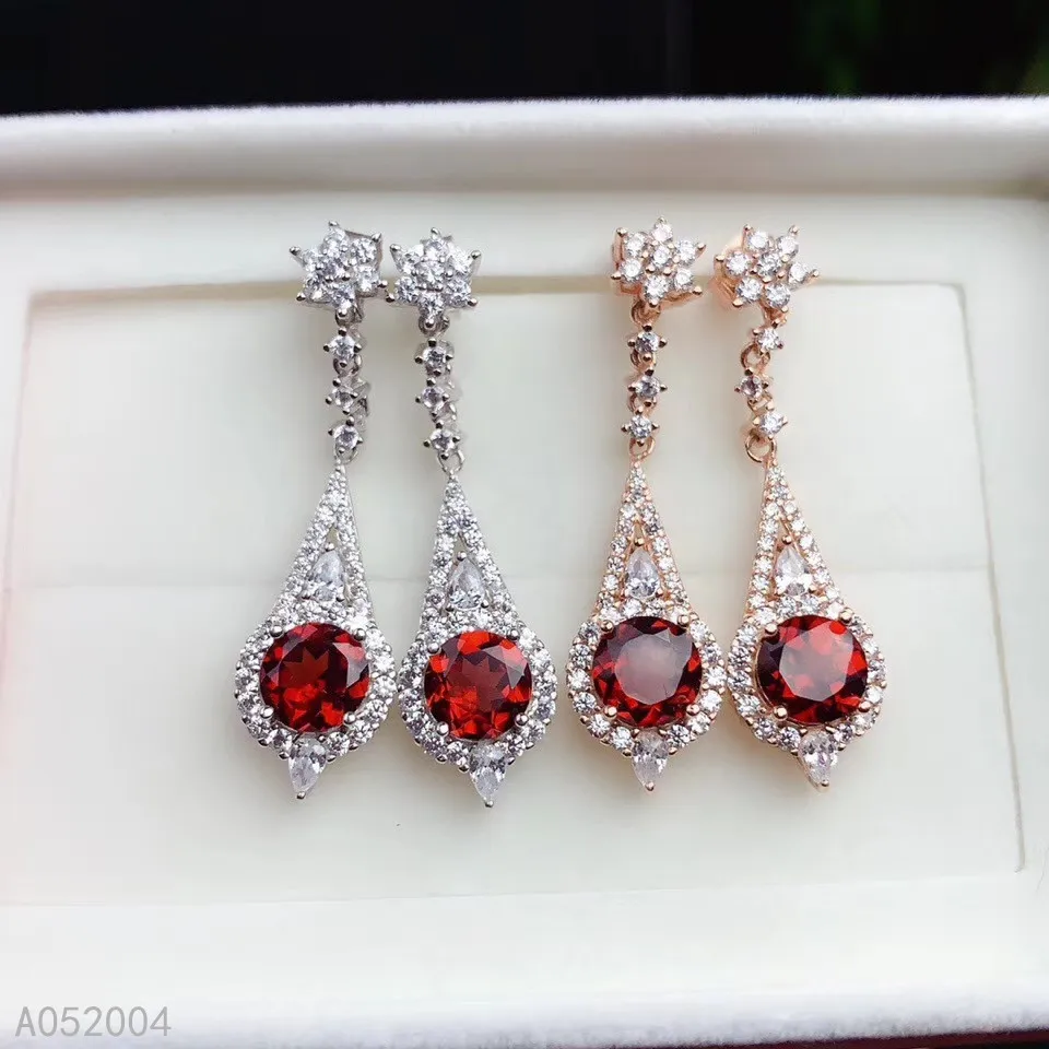 

KJJEAXCMY Fine Jewelry 925 sterling silver inlaid natural garnet female earrings Eardrop elegant support detection