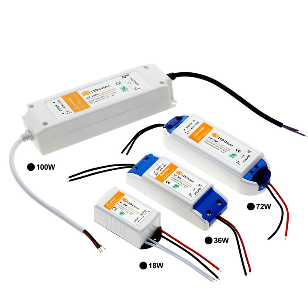 LED Lighting Transformers DC12V 18W 36W 72W 100W High Quality Safe Driver For LED Strip Switching Power Supply.