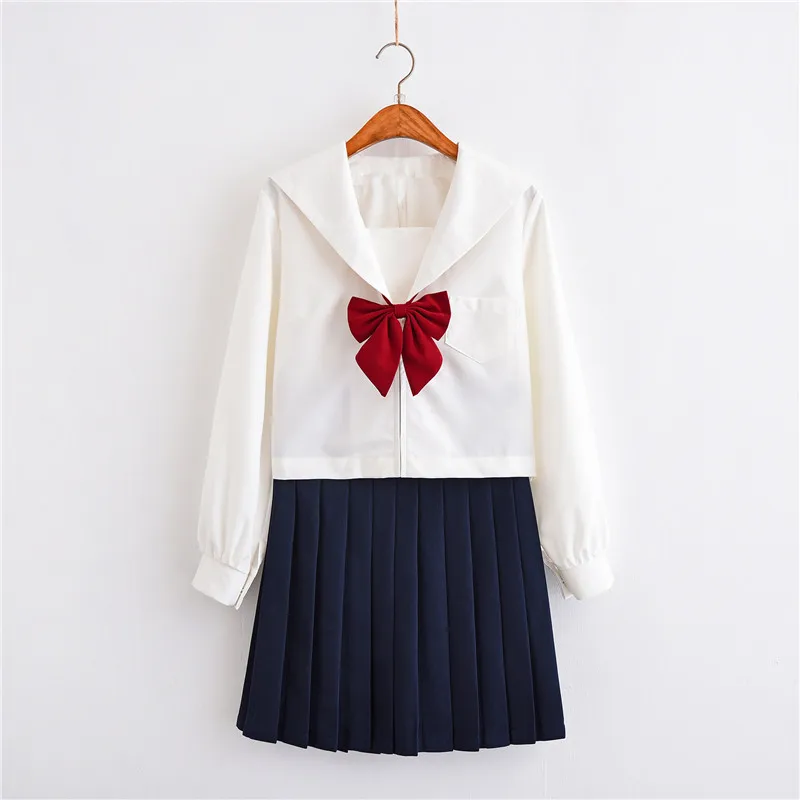 White Summer School Uniforms Sailor Suits Japanese For Girls Cute Long length Pleated Skirt Full Sets Cosplay JK Costume Series