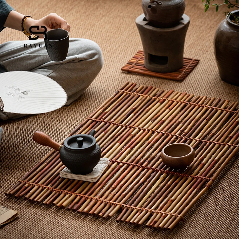 RAYUAN Bamboo Chops Pads Placemat Tea Mats Bamboo Weaving Table Placemat Pad Home Cafe Restaurant Decoration