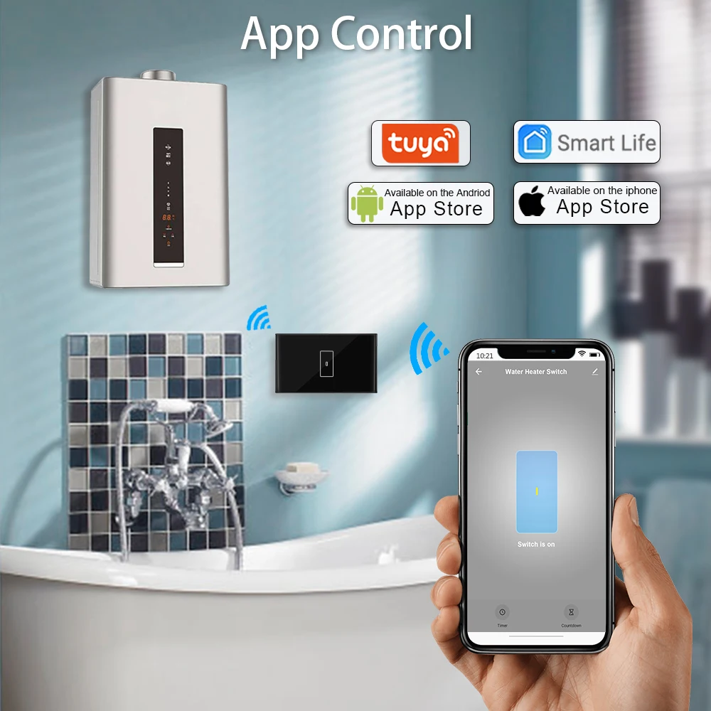 Tuya Smart Life WiFi Boiler Water Heater Switch Black 4400W App Remote Control Timer Voice Control Google Home Alexa Echo Dot