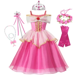 Fancy Girl Flower Aurora Princess Dress Kids Ruffle Strap Tassel Sleeping Beauty Ball Gown Child Birthday Party Princess Dresses