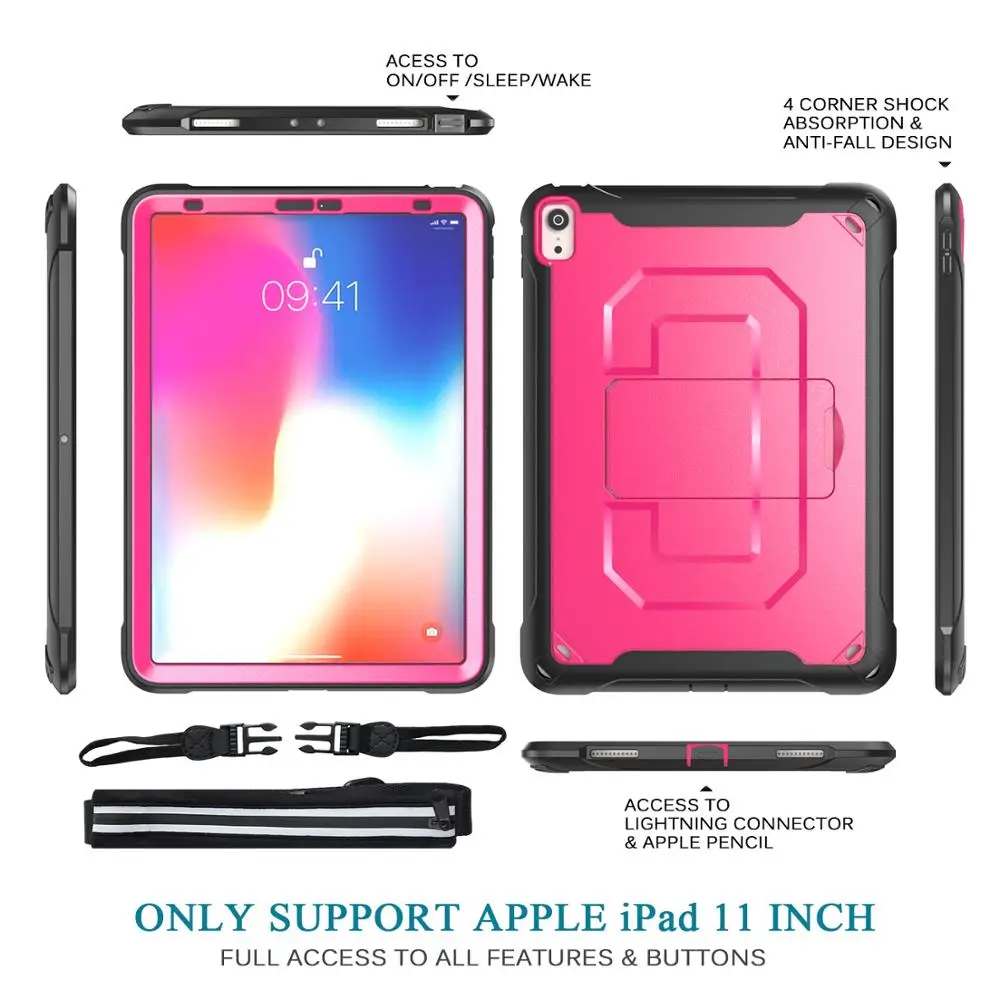 Case For iPad Pro 11 inch 2018 A1980 A2013 Heavy Duty Shockproof Cover Stand Hand Neck Strap Pencil Holder Funda For iPad Pro 11