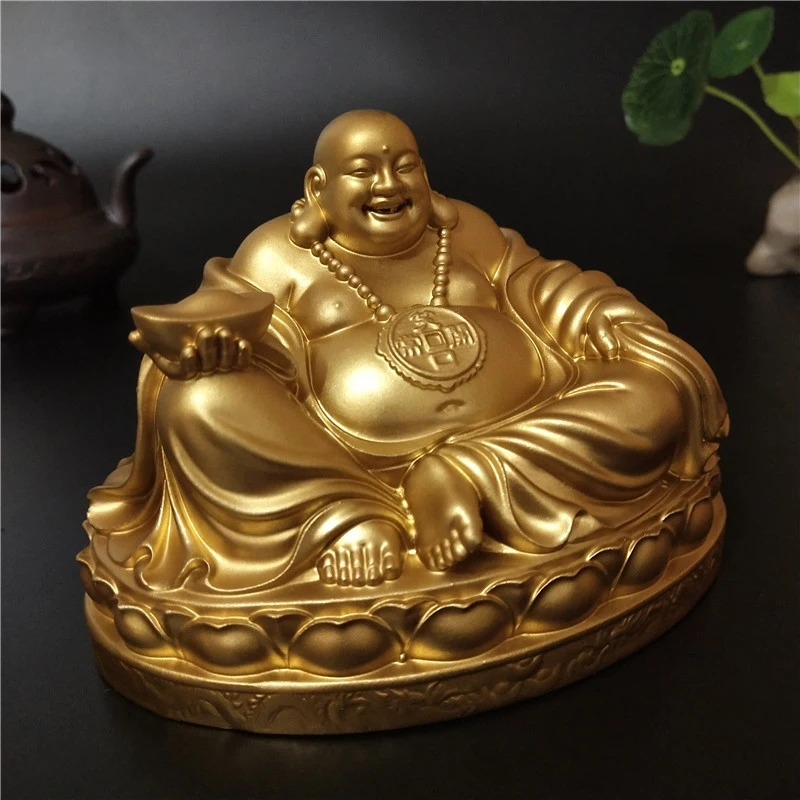 Feng Shui cinese dorato che ride statue di Buddha ornamenti grandi Maitreya Buddha scultura figurine regali per la decorazione domestica