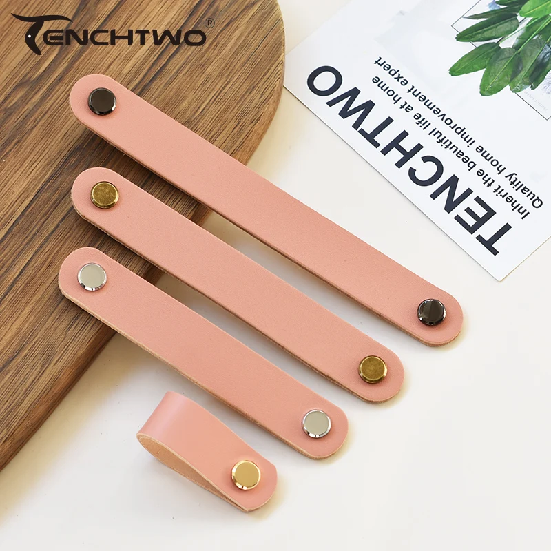 Pink Vegetable-tanned Leather Furniture Handles Drawer Pulls Cupboard Kitchen Cabinet Door Knobs for Children\'s Room