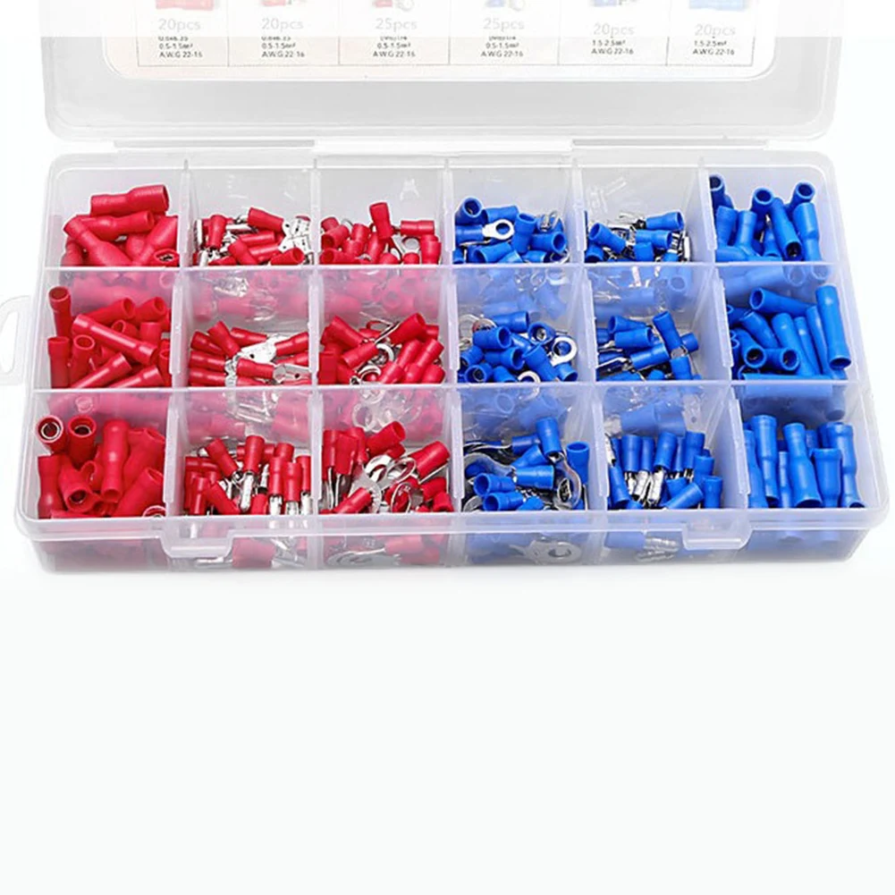 450Pcs Spade Terminal Cold-pressed Terminal Fork U/Y-shaped Pre-insulated Connector Set Kit