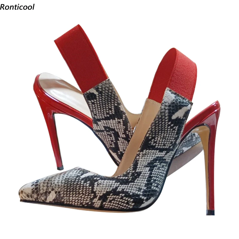 

Ronticool Handmade Women Pumps Pretty Snake Pattern Stiletto Heels Pointed Toe Gorgeous Red Party Shoes Women US Plus Size 5-15