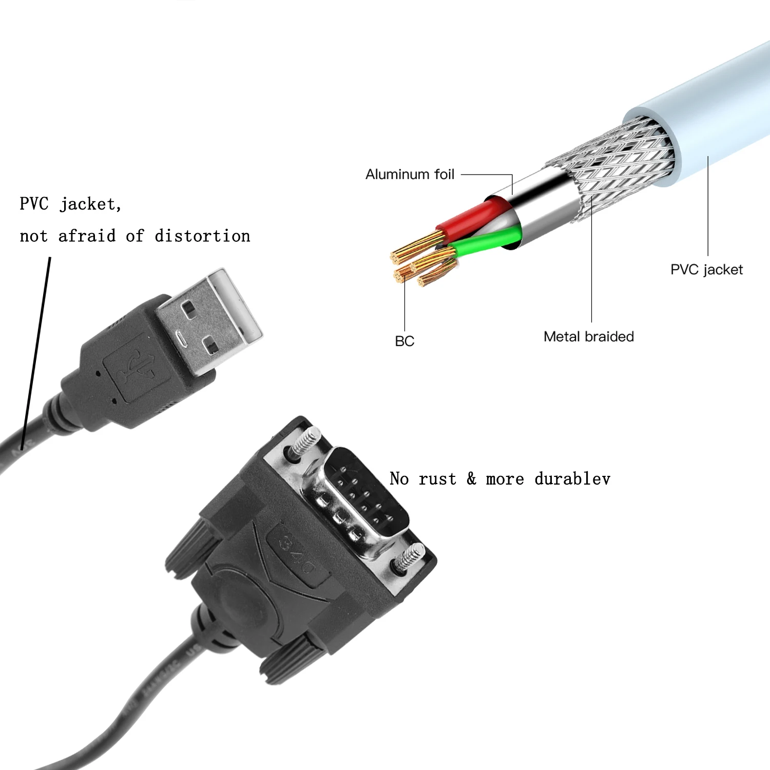 New USB RS232 to DB 9-Pin Male Cable Adapter Converter Supports Win 7 8 10 Pro System Supports various serial devices