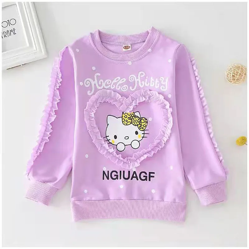 Hello Kitty Girls Spring And Autumn Pure Cotton Long-sleeved Long Suit Large Children\'s Leisure Fashion Sports Two-piece Suit