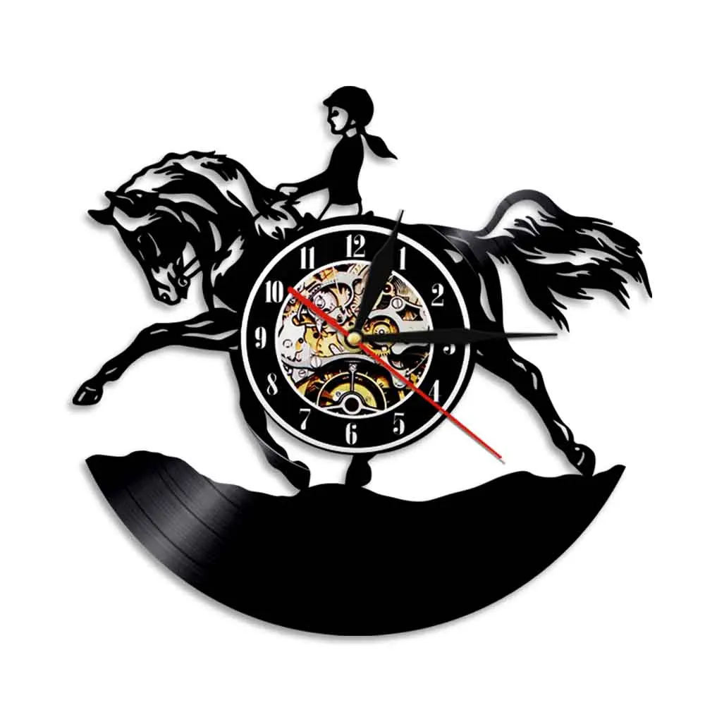 Female Equestrian Decor Wall Clock Hunter Jumper Fence Girl Horse Riding Vinyl Record Wall Clock Wall Watch Horse Lover Gift